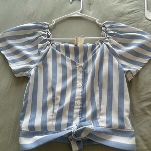 Blue and White Striped Button-Up Top